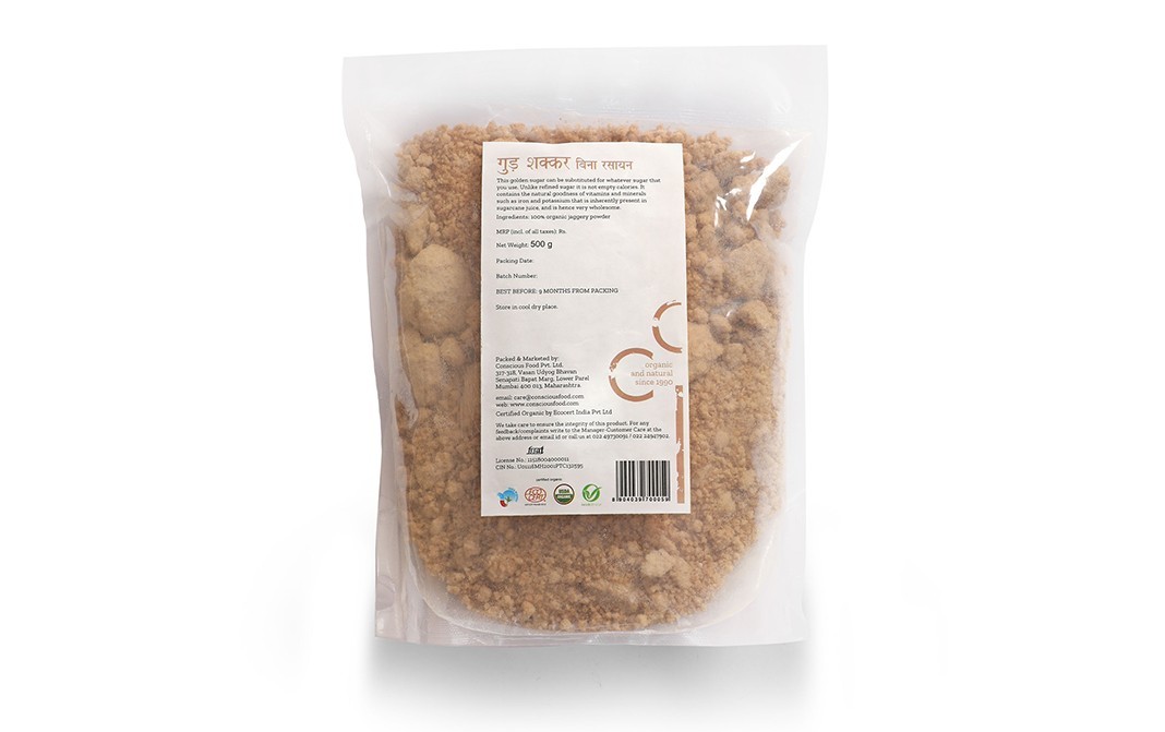 Conscious Food Golden Sugar Jaggery Powder Natural   Pack  500 grams